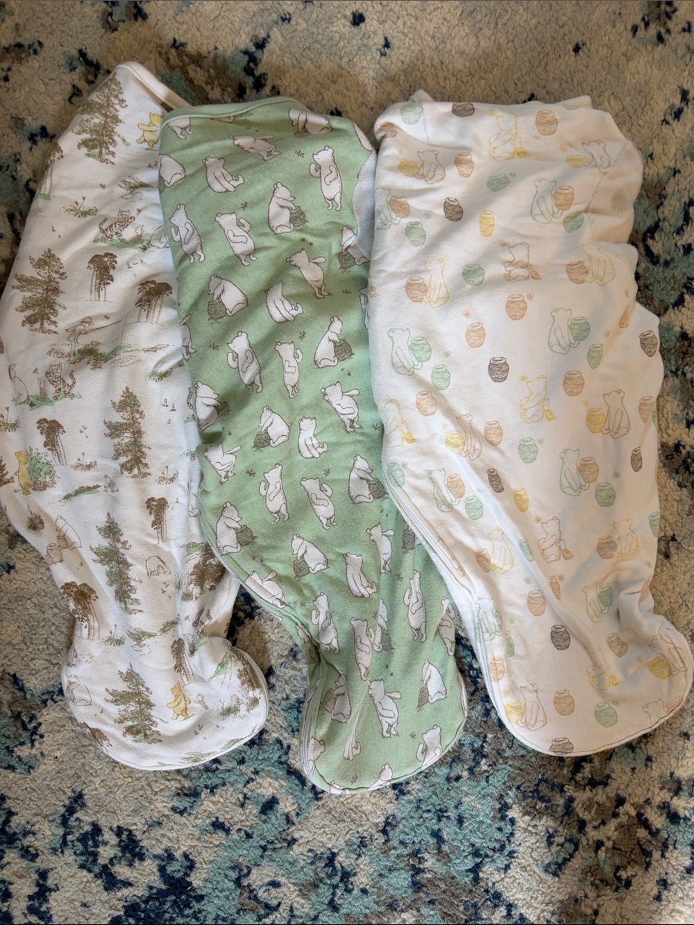 Baby Swaddle Set - Neutral Winnie the Pooh Print (Green, White)